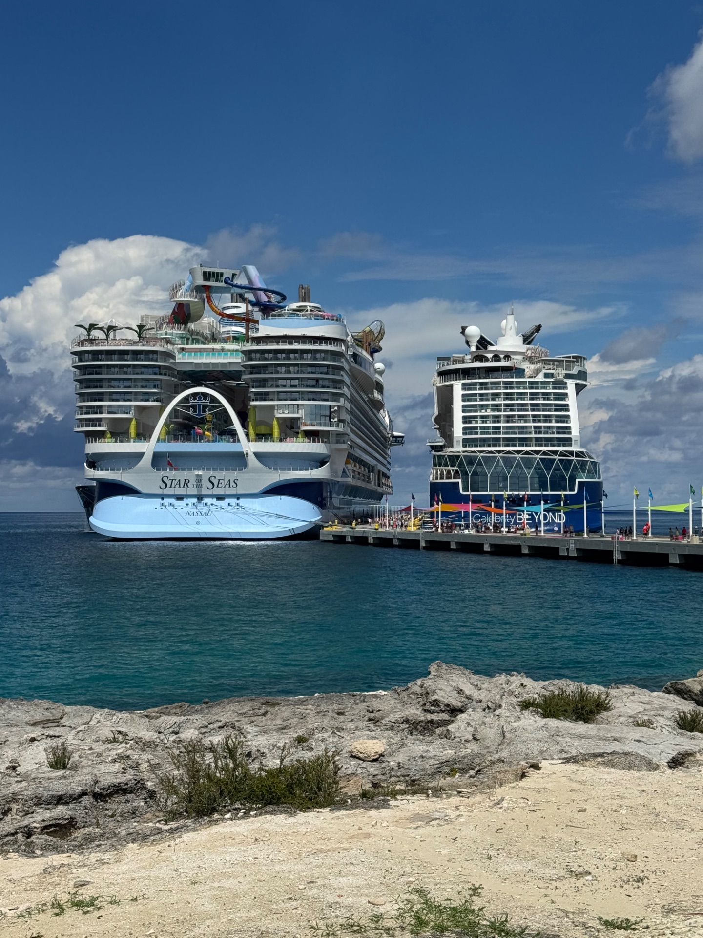 Star of the Seas docked next to the Celebrity Beyond