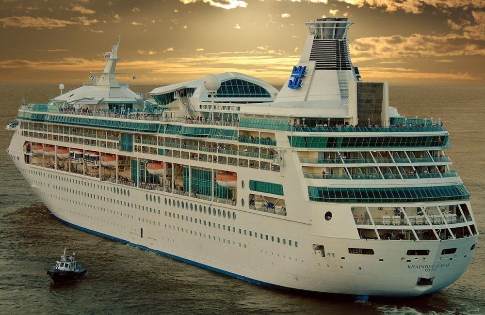 Large white cruise ship Rhapsody of the Seas at sea