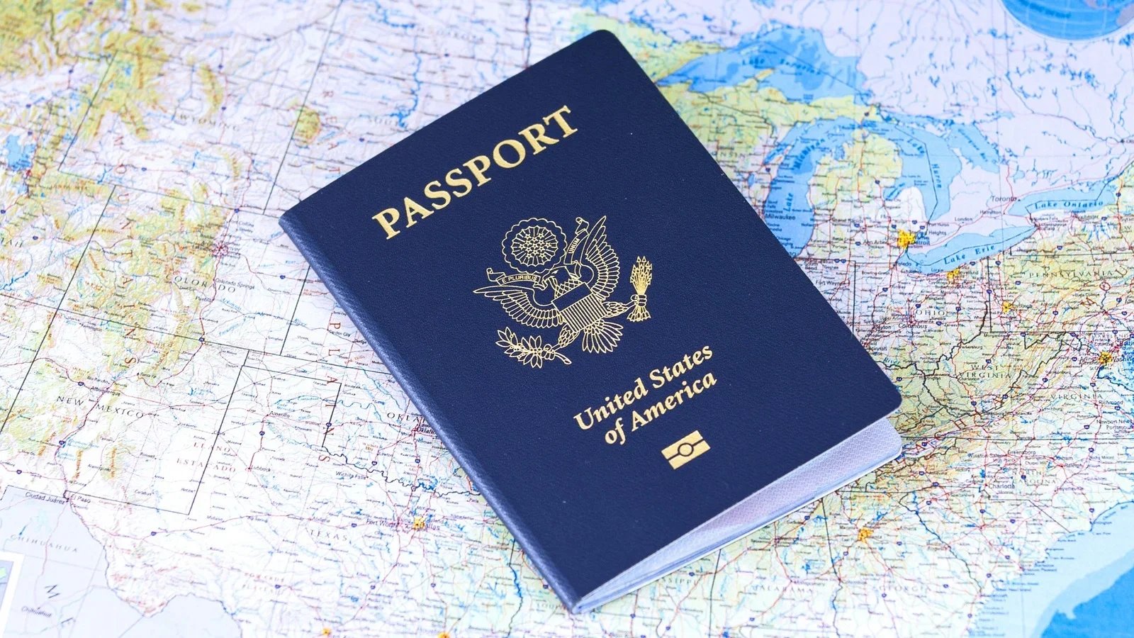 United States passport on map for travel planning