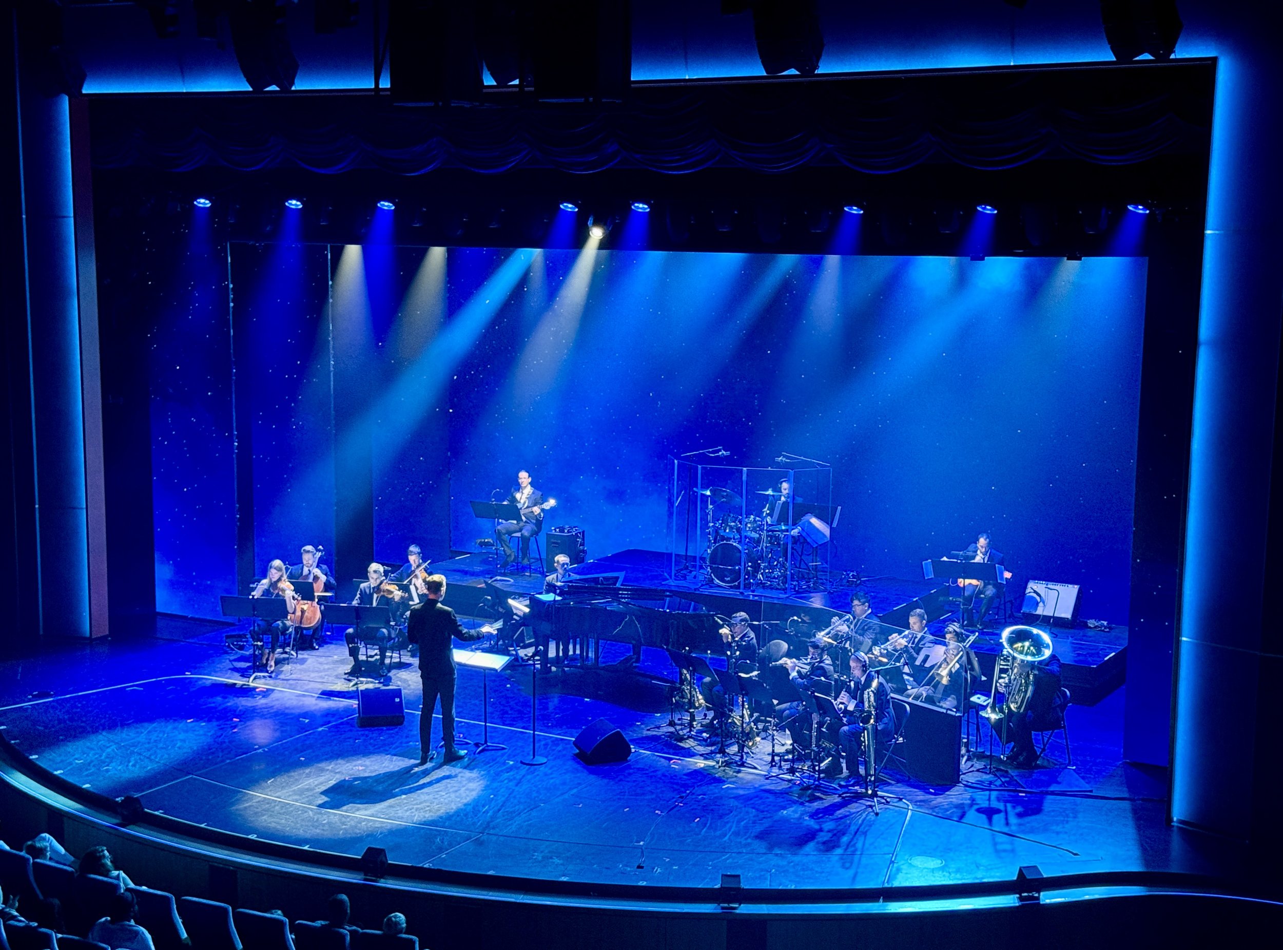 Orchestra performing on cruise ship theater stage